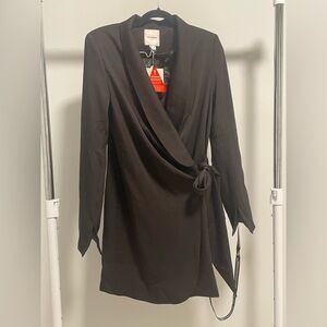 Women’s Extro&Vert Tall Black Mini Short Wrap Dress Size 6 Long Sleeve